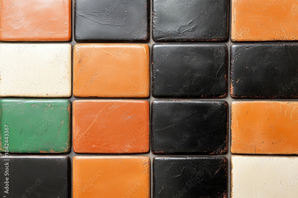 Fototapeta premium A mosaic of black and white tiles with a green tile in the middle
