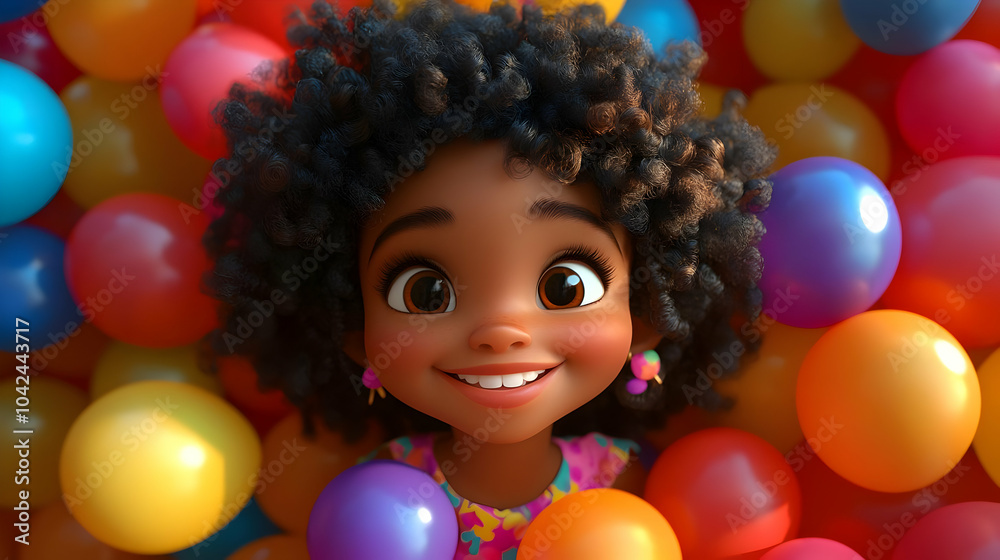 A joyful child surrounded by colorful balls, smiling brightly. A joyful child surrounded by colorful balls, smiling brightly.