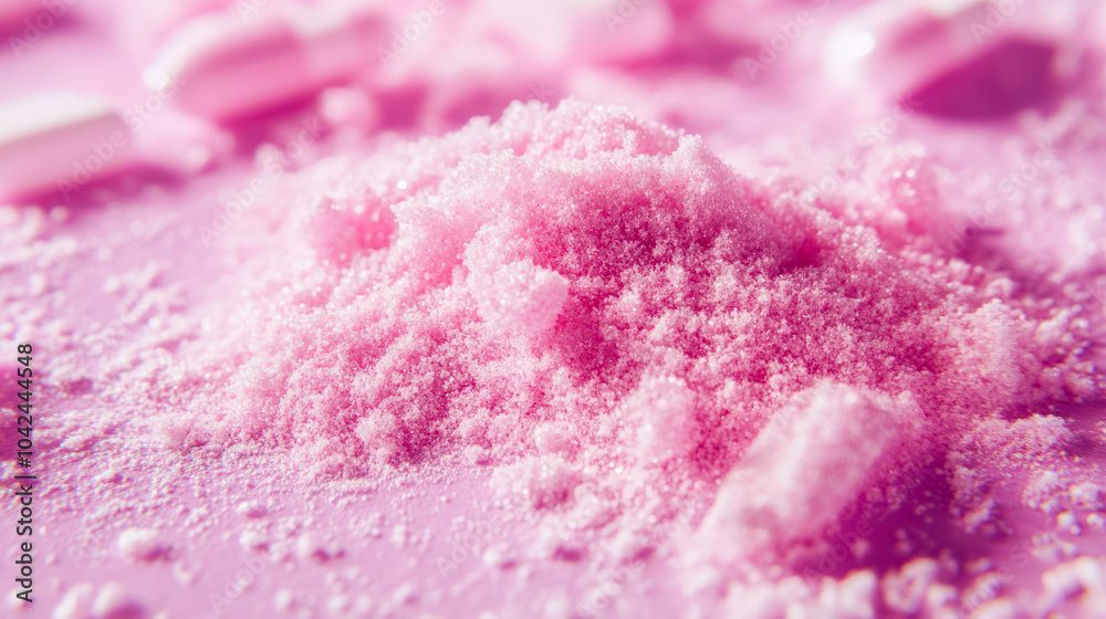 A close-up of a pile of pink powder A close-up of a pile of pink powder