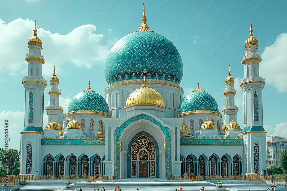 Obraz premium Grand Mosque with Blue and Gold Domes and Minarets