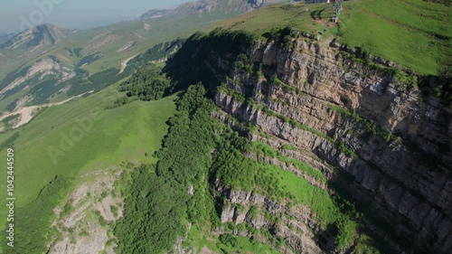 Stunning aerial drone footage of The Shahdag Mountains ski resort and National Park, Gusar (Qusar), northeastern Azerbaijan, the Greater Caucasus range, Central Asia, Asia photo