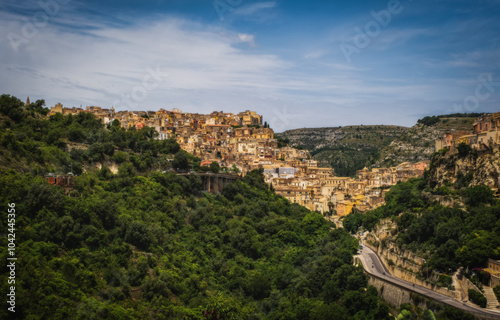 Panoramic view on Ragusa city. Sicily island, Italy. June 2023