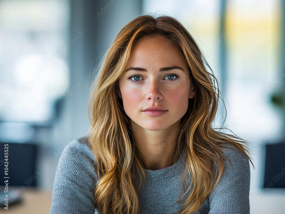 Young Woman with Blue Eyes in Soft Natural Light Young Woman with Blue Eyes in Soft Natural Light
