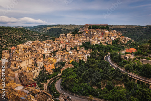 Panoramic view on Ragusa city. Sicily island, Italy. June 2023