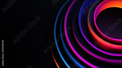 Abstract black background. Featuring a series of radiant, glowing rings with soft gradients. Showcasing a modern and geometric design. Ideal for tech visuals and digital media photo