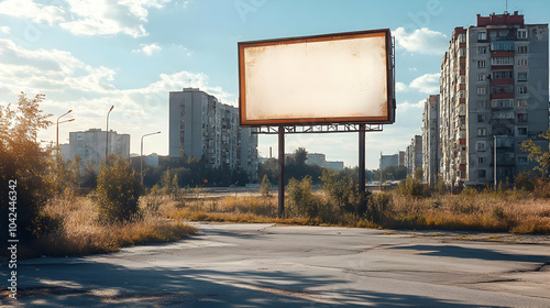 An empty billboard stands i...