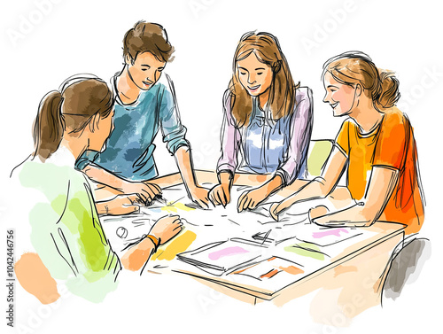 Group of Students Studying Together at Table