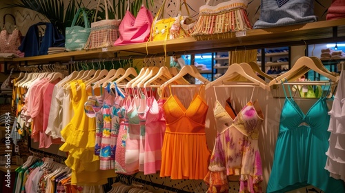 Colorful summer dresses displayed in a shop