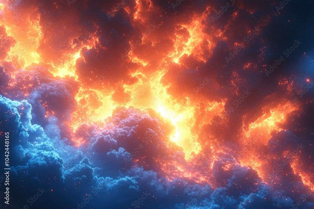 Fototapeta premium Abstract Cosmic Clouds with Fire and Light