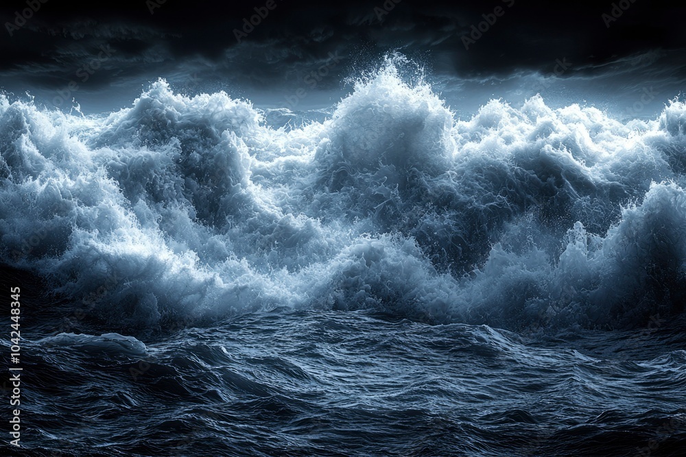 Fototapeta premium Dramatic Waves Crashing Under a Dark Cloudy Sky