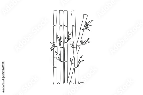 Continuous one line drawing bamboo trees for plantation decoration logo identity. Fresh evergreen perennial flowering plant concept for plant icon. Single line draw design vector graphic illustration