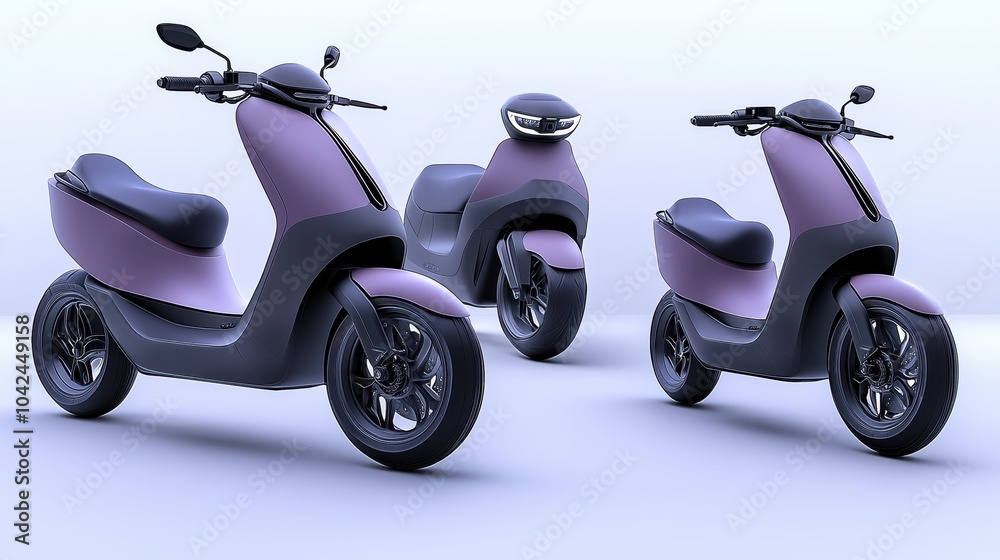 Modern Purple Scooters on Display Modern Purple Scooters on Display