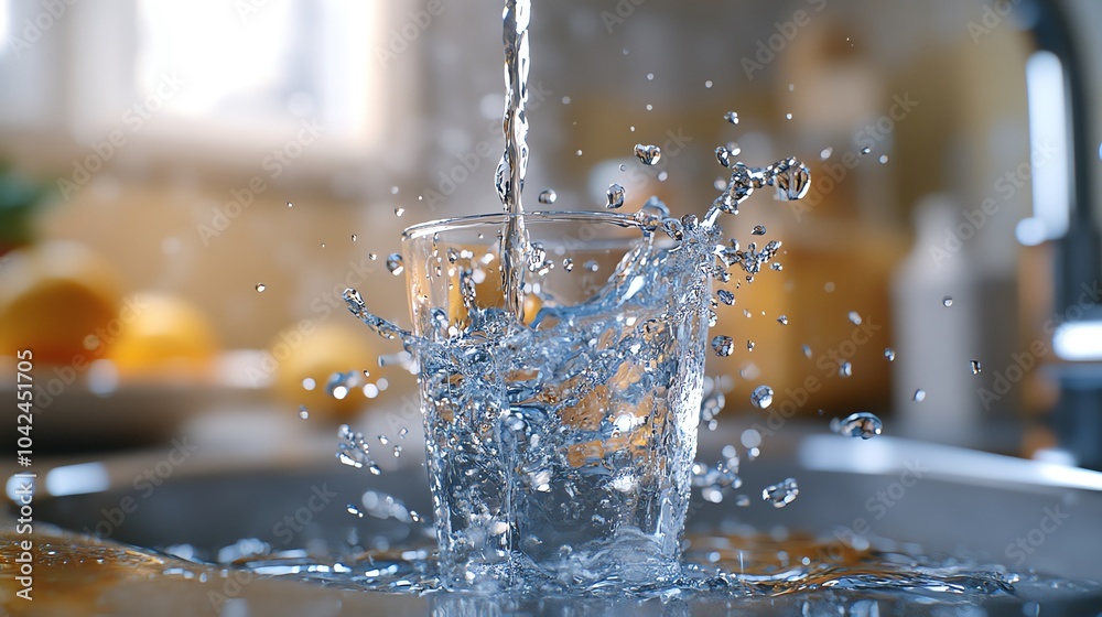 3D water pouring from a glass into a sink, splashing as it hits the surface, water splash, lively and detailed 3D water pouring from a glass into a sink, splashing as it hits the surface, water splash, lively and detailed