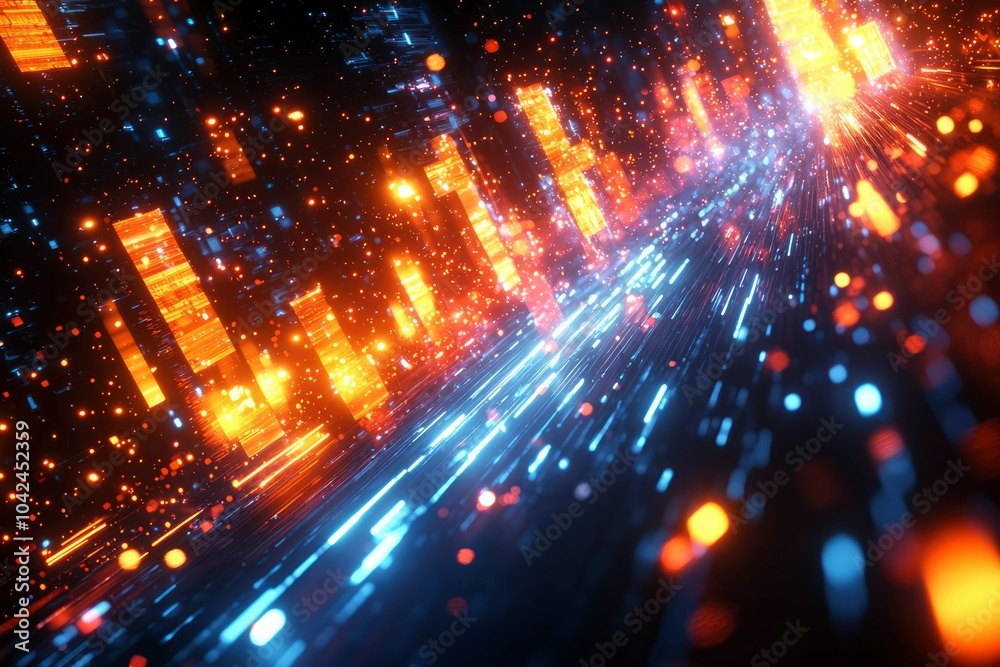 Fototapeta premium Abstract 3D Rendering of Glowing Lines and Particles