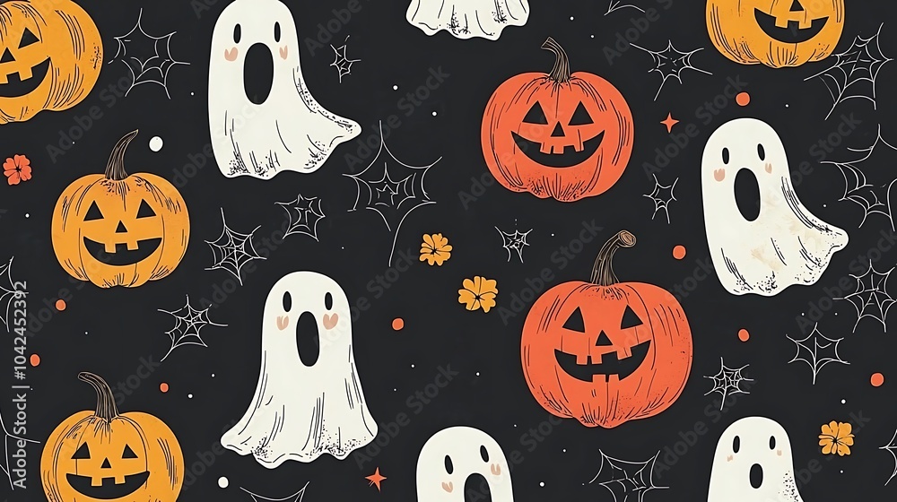 Halloween Pattern Jack o Lanterns Ghosts and Spiderwebs Halloween Pattern Jack o Lanterns Ghosts and Spiderwebs