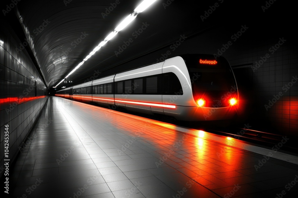 Fototapeta premium Modern Train Arriving at a Subway Station Platform