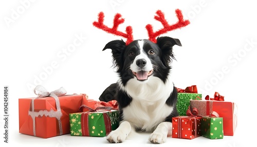 christmas dog with gift box