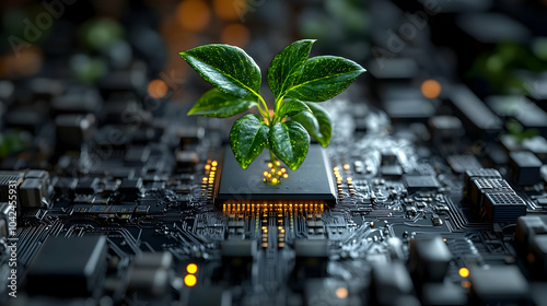 A plant grows on a microchi...