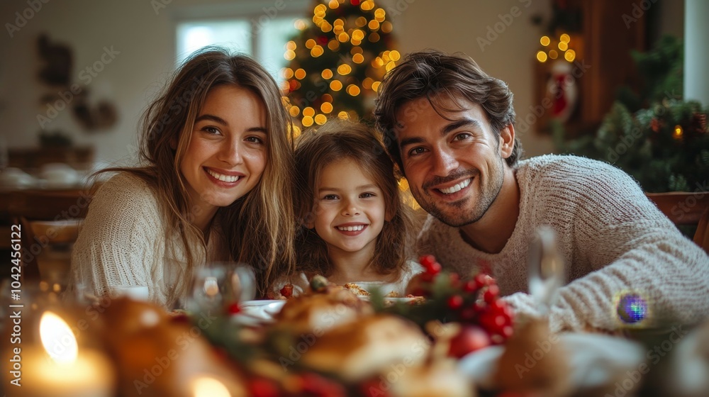 En la Navidad familiar los niños posan sonriente ante las cámaras en la cena de Navidad bajo las luces del arbolito. En la Navidad familiar los niños posan sonriente ante las cámaras en la cena de Navidad bajo las luces del arbolito.