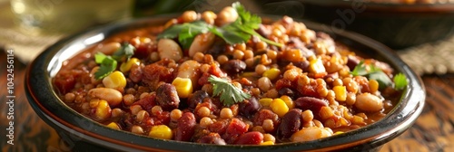 A hearty buckwheatbased chili with beans and corn.