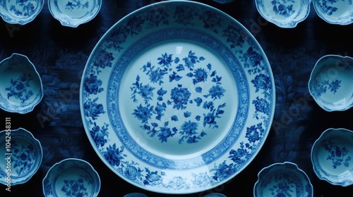 Elegant Blue and White Porcelain Dish Arrangement photo