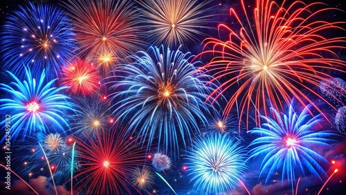 Abstract Fireworks Background in Red, Blue, and White Colors for Night Photography