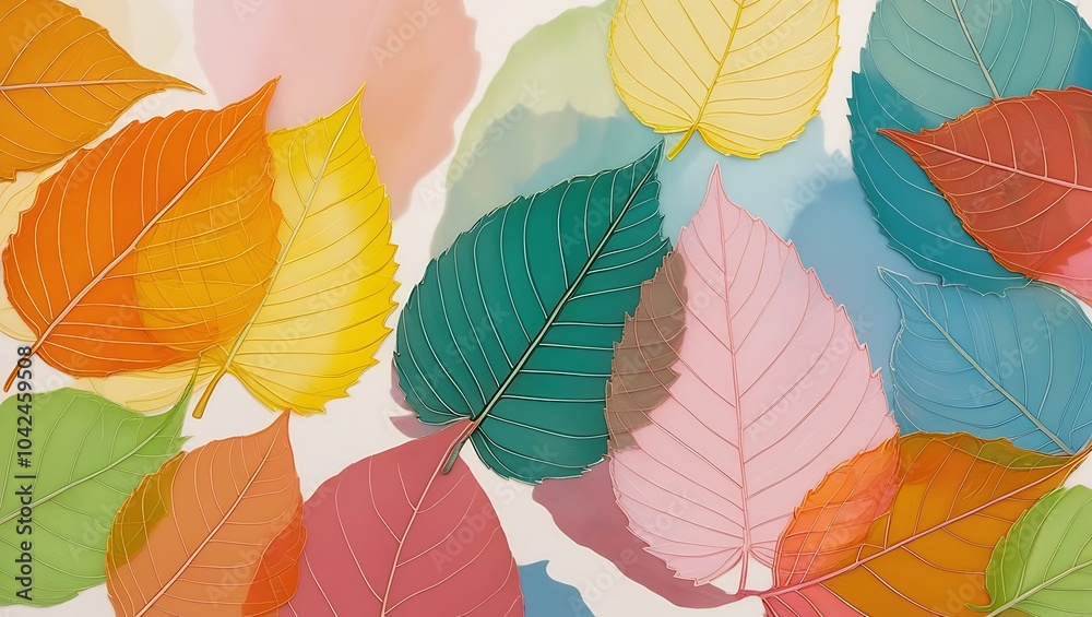 Obraz premium Vibrant Artistic Design Overlapping Translucent Leaves in a Delicate, Ethereal Pattern