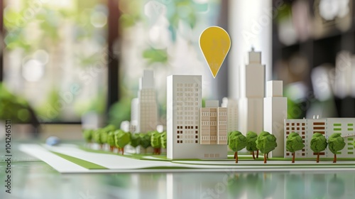 Model Cityscape with Yellow Pin