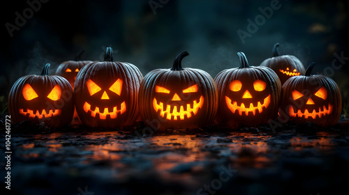 A row of glowing jack-o'-la...