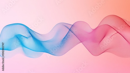 Abstract blue and pink wavy lines on a light pink background.