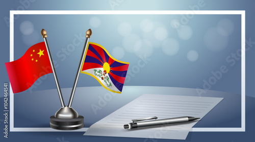 China and Tibet Small national flag on bokeh background, cooperative relationship