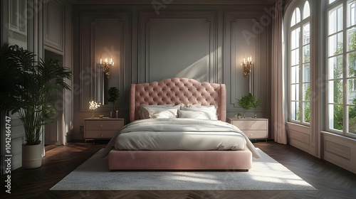 Elegant bedroom with a pink...