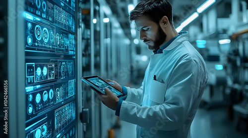 Scientist analyzing data on...