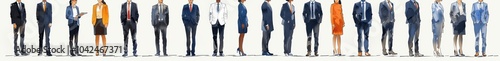 group of business people standing in a row minimalist doodle style