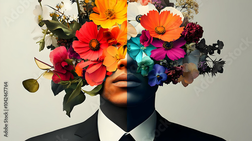 A man's face adorned with v...
