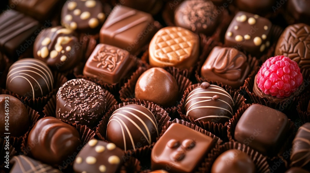 Assorted luxury chocolates in a box close-up Assorted luxury chocolates in a box close-up