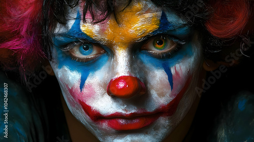 A close-up of a clown with ...