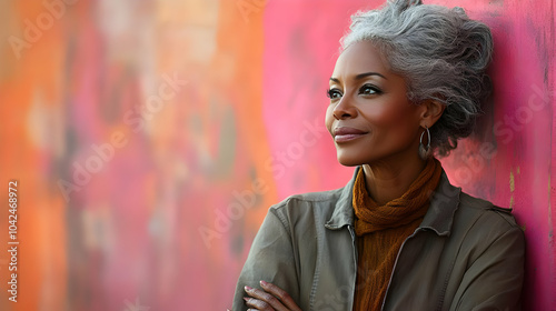 A thoughtful woman with gra...
