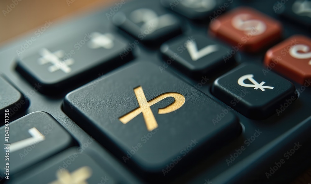 Close up of a calculator keypad, showcasing key functions. Ideal for financial, accounting, or business related content.