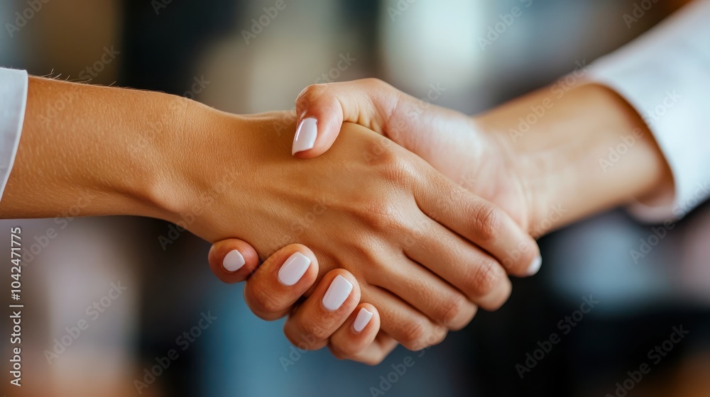 This image captures a close-up view of two people shaking hands, symbolizing agreement, trust, partnership, and mutual respect in a professional setting. This image captures a close-up view of two people shaking hands, symbolizing agreement, trust, partnership, and mutual respect in a professional setting.