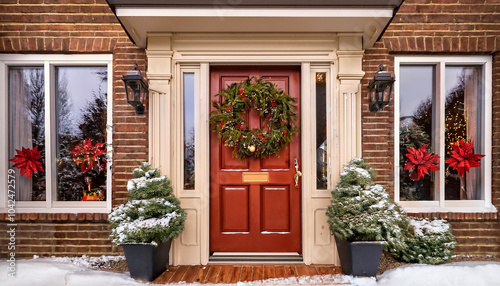 Holiday front door, Christmas, ornaments, decorations, swags, wreath, charming, house, home