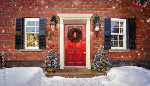 Holiday front door, Christmas, ornaments, decorations, swags, wreath, charming, house, home, red