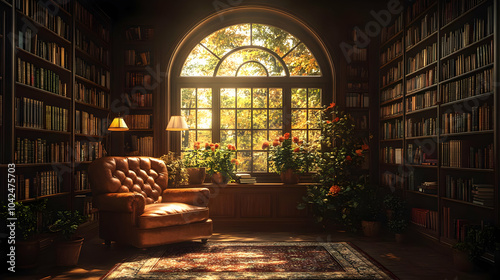 Cozy library with books, pl...
