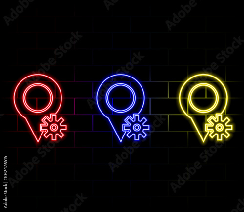 Glowing neon line Map pin icon isolated on black background. Navigation, pointer, location, map, gps, direction, place, compass, search concept. Vector Illustration