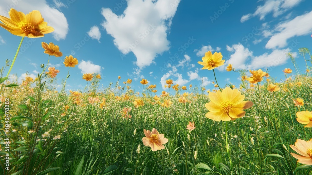 Fototapeta premium Vibrant Yellow Flowers in a Sunny Field