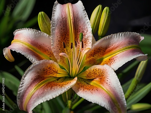 stunning close up photo of a brownish white lily flower during the day taken from a garden near the house