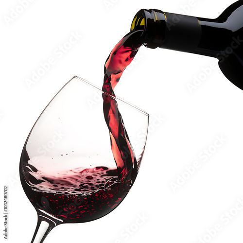 Red wine is being poured into a glass isolated on transparent background photo