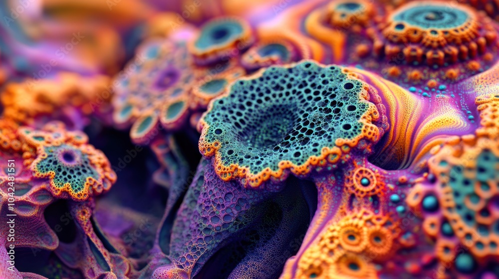 Obraz premium Abstract fractal pattern with colorful, organic shapes and textures.