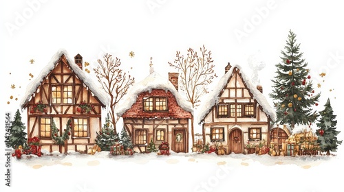 Charming Winter Village Scene with Snowy Homes