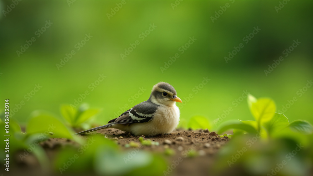 Obraz premium A Captivating Image of a Bird Resting Peacefully on the Land, Surrounded by Lush Greenery and Nature's Calm